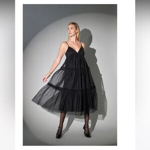 English Factory Black Tulle Contrast Midi Dress Medium